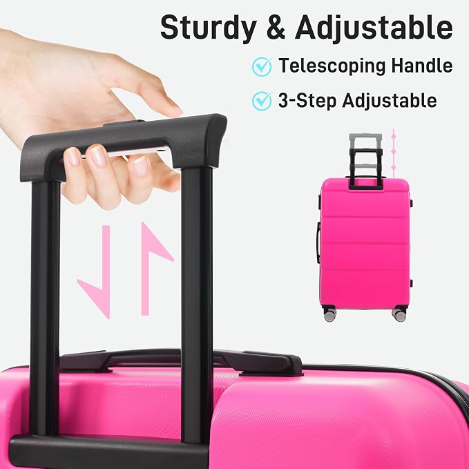 Merax Luggage Set,6 Piece Carry on Hardcase Suitcase with Travel Bags | Durable Suitcase Set with Double Spinner Wheels,16/20/24/28 IN Luggage Airline Approved,Pink-1 - Image 6