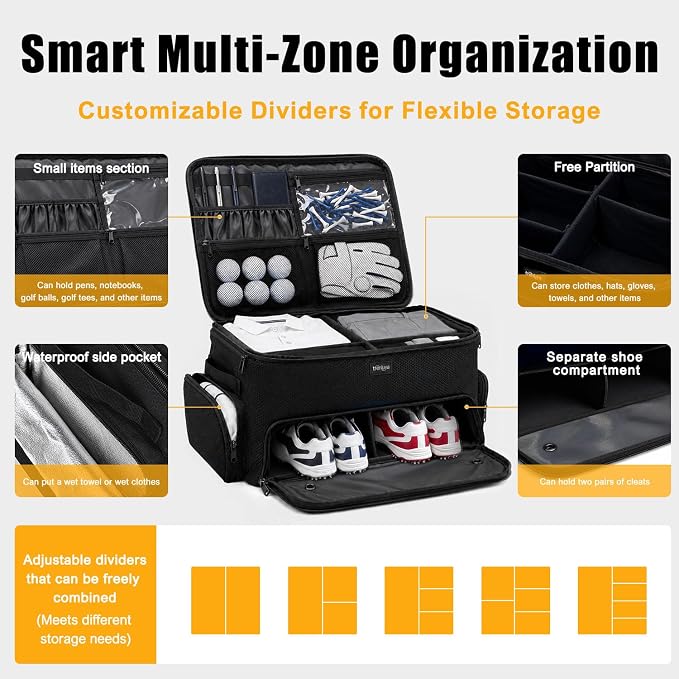 Golf Trunk Organizer with Separate Ventilated Compartment for 2 Shoes | 2 Layer Storage, Up To Us Men'S 16, Waterproof Side Pocket, Golf Car Storage for Balls, Tees, Cap, Clothes, Gloves - Image 3