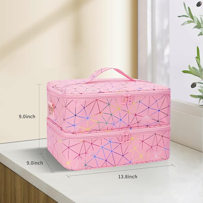 Ethereal Nail Polish Organizer Case Holds 50+ Bottles (5ml/0.5fl.oz) and Nail Lamp, Leather Nails Storage Organizer with Compartment, Diamond Pink - Image 7
