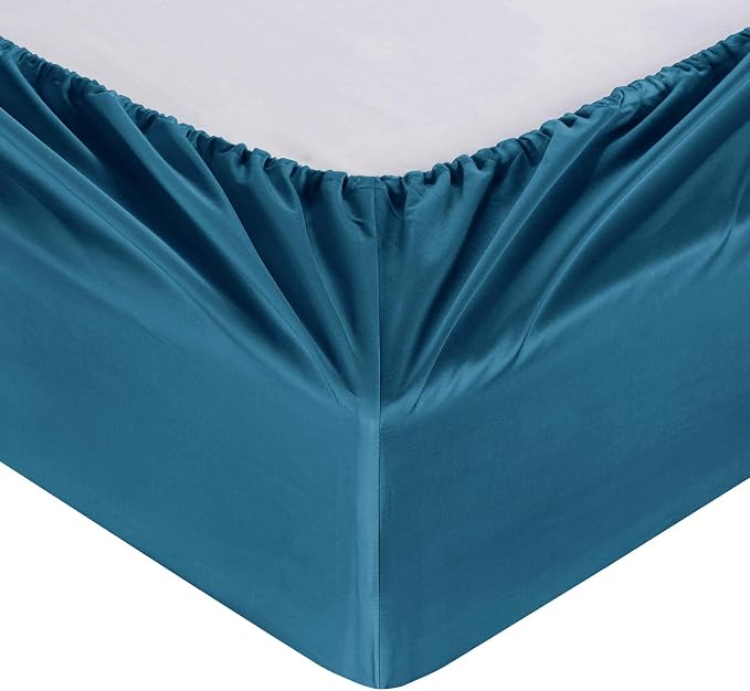 100% Supima Cotton Sheets 600 Thread Count,Bed Sheet Set King Sheets 4 Pieces, Soft & Silky Sateen Weave, Fits Mattress Up to 18'',Deep Pocket, Breathable & Fade Resistant (Peacock Blue, King) - Image 4