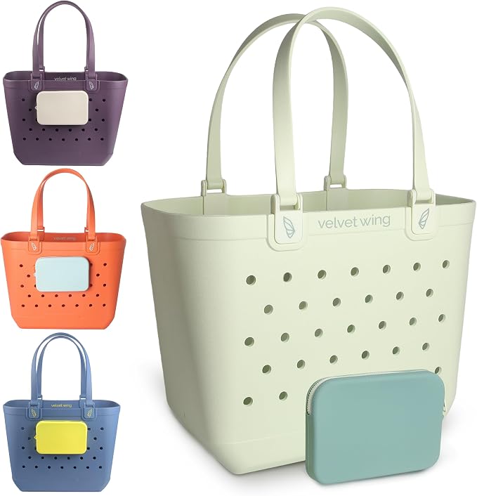 Large Rubber Beach Tote Bag - Waterproof Bag With Sand Proof Pouch For Beach, Travel, Pool (13.7" x 9.4" x 18.9") - Image 9