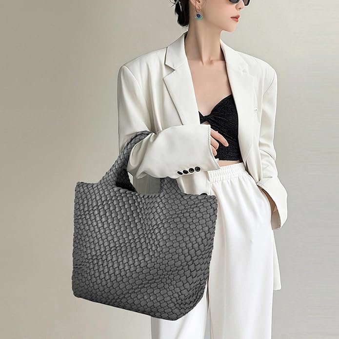 JINMANXUE Fashion Woven Bag Shopper Bag Travel Handbags and Purses Women Tote Bag Large Capacity Shoulder Bags - Image 2