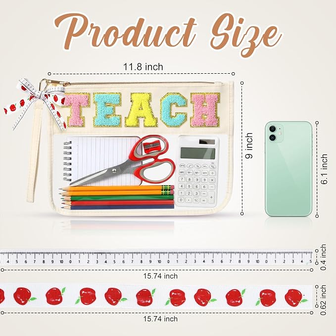 8 Pcs Teacher Appreciation Gifts Teach Chenille Letter Makeup Bag Monogram PVC Clear Zipper Pouch Wristlet Travel Cosmetic Bag Graduation Thank You Teacher Gift for Women(Colorful Letter) - Image 3