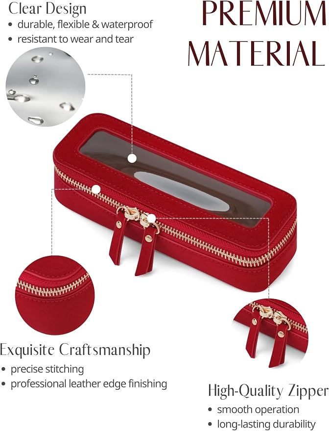 Popvibe Clear Makeup Bag Travel Cosmetic Case Toiletry Bag with Zipper, Portable Make Up Organizer Traveling Car Bag for Essentials, Red, Slim - Image 2