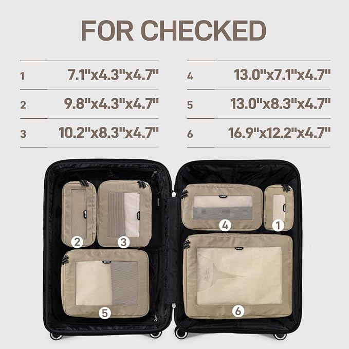 EPICKA TripCozy Compression Packing Cubes - 6 Set Durable Travel Organizer Bags with Mesh Top, Expandable Travel Accessories for Carry on, Luggage, Suitcase, Backpack (Khaki) - Image 3