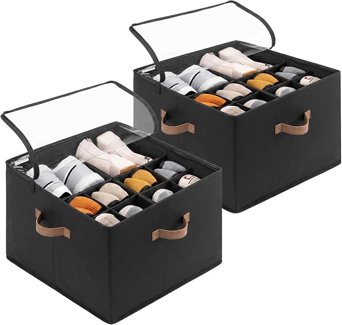 StorageWorks Shoe Organizer for Closet, Foldable Shoe Storage Box with Adjustable Dividers, Closet Shoe Organizer for Sneakers, Heels, Flats, Shoe Storage Bin Holds Up to 16-32 Pairs, Black by StorageWorks