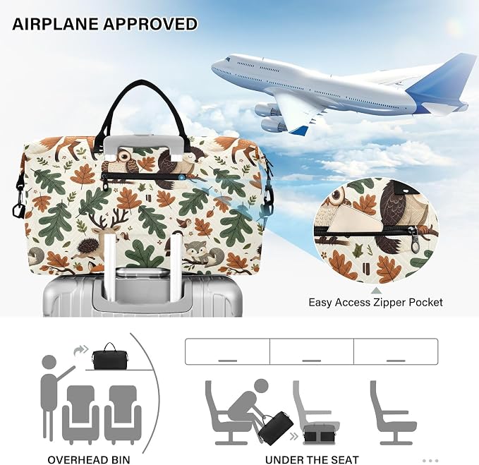 Weekender Bags Travel Duffel Gym Bag Carry on Overnight Tote Bag with Toiletry Bag for Airplane Travel Trip Gym Yoga (Woodland Forest Animals Fox) - Image 5