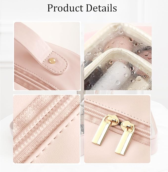 Multi-Compartment Toiletry Cosmetics Bag, Portable & Large Capacity Makeup Bag with Compartments, multi compartment toiletry Bag for Travel (Pink) - Image 5