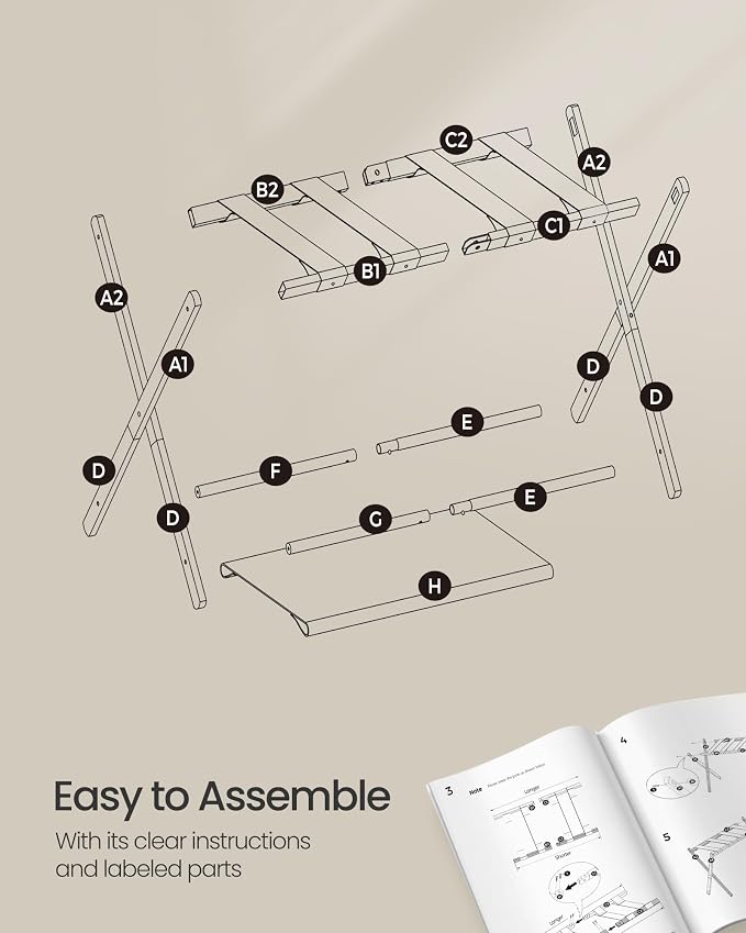 SONGMICS Luggage Rack for Guest Room, Suitcase Stand, Steel Frame | Storage Shelf, Foldable for Easy Storage, Cloud White, URLR003W01 - Image 4