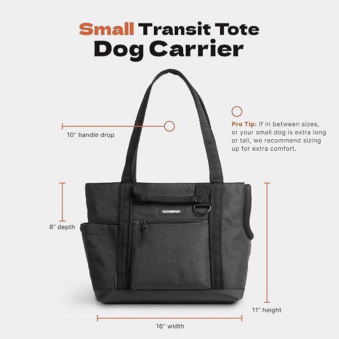 Cleverpup Transit Tote Dog Carrier for Small Dogs Under 8 lbs, 16x11x8 Soft-Sided 4-Pc Set with Waterproof Base, Plush Insert, Food Pouch, Mesh Head Opening - Small, Sand - Image 2