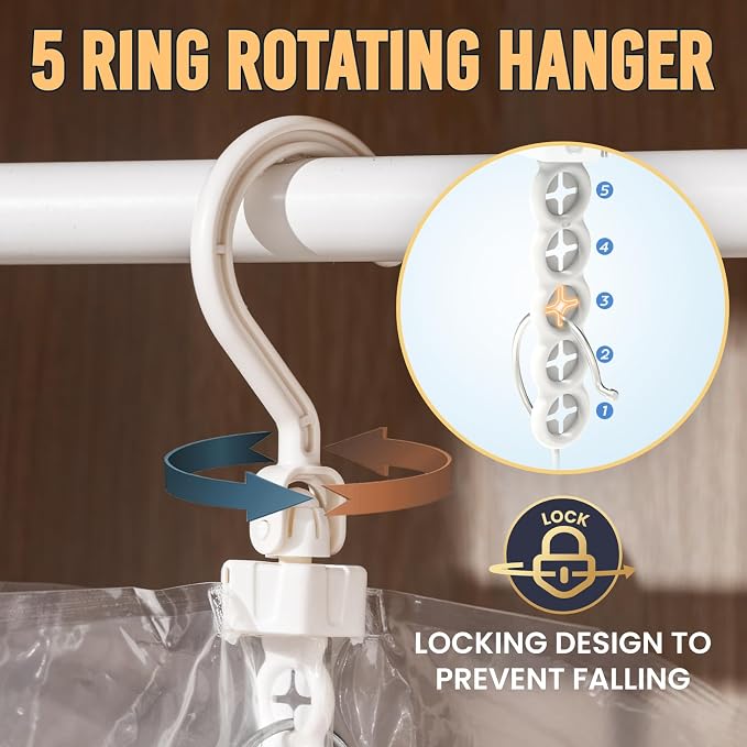 TAILI Hanging Vacuum Sealer Suction Space Saver Storage Bags for Clothes Travel with Electric Air Pump And Rolling Slide Clip for Coats, Closet Organizers, 6 Long - Image 5