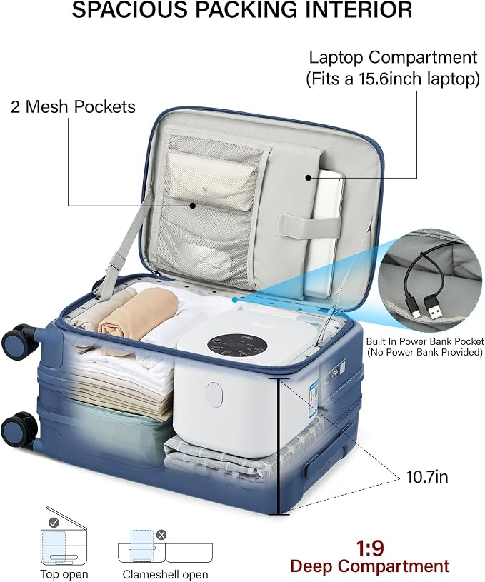 Hanke 20 Inch Expandable Carry On Luggage with Cup Holder 22x14x9 Airline Approved, Top Opening Hard Shell Suitcases with Wheels, Carry-On Travel Suitcase Trunk Luggage with Lock, Interstellar Blue - Image 10