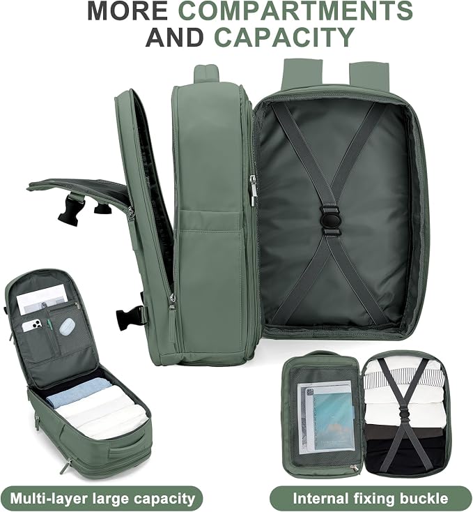coowoz Large Travel Backpack For Women Men, Carry On Backpack,Hiking Backpack Waterproof Outdoor Sports Rucksack Casual Daypack Expandable Heavy Duty Extra large Backpack Olive Green - Image 4