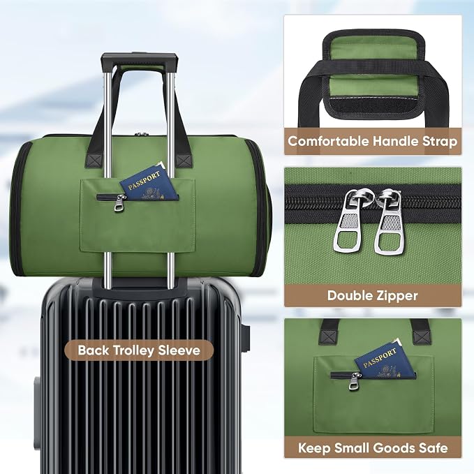 BALEINE Travel Garment Bag, Travel Suit Bag for Men, Water Resistant Carry on Garment Bag for Hanging Clothes, Garment Duffel Bag for Travel Business (Green-Convertible) - Image 6