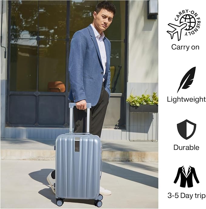 Hanke 20 Inch Carry On Luggage 22x14x9 Airline Approved Lightweight PC Hard Shell Suitcases with Wheels Travel Luggage Rolling Suitcase Travel Luggage Bag for Weekender(Gray) - Image 7