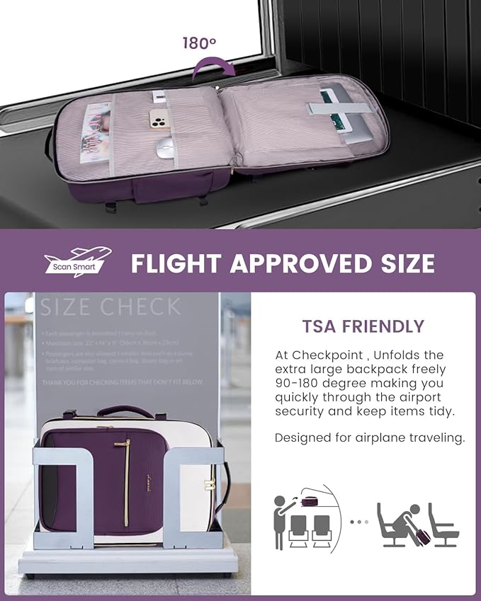 LOVEVOOK 40L Travel Backpack for Women & Men, Airline Approved Carry On Luggage with 3 Packing Cubes, TSA Overnight Bags, Waterproof Personal Item Bag, Weekender Essentials Backpacks fits 17" Laptop - Image 2
