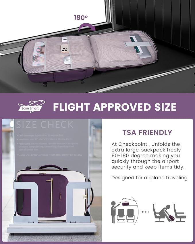 LOVEVOOK 50L Travel Backpack for Women & Men, Airline Approved Carry On Luggage with 3 Packing Cubes, TSA Overnight Bags, Waterproof Personal Item Bag, Weekender Essentials Backpacks fits 17" Laptop - Image 2