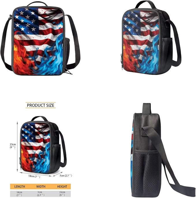 American Flag Backpack for Boys Kids Backpack with Lunch Box Water Bottle Pouch and Soft Pencil Case 4PCS Set Bookbag with Front Pocket for School Teens 17 inch School Bag with Side Pocket - Image 4