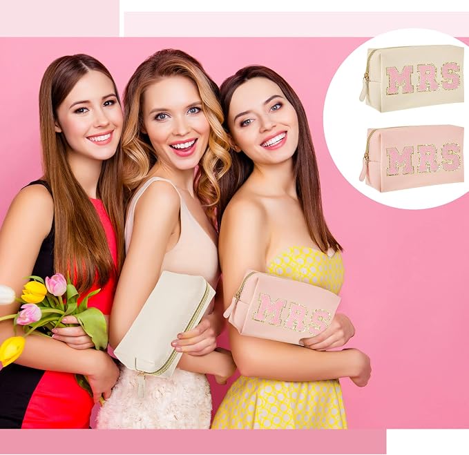 24 Pcs Preppy Makeup Bag PU Leather Cosmetic Bag with Zipper Plain Cosmetic Pouch Waterproof Toiletry Makeup Pouch for Women Bridal Shower Favors Traveling Organizer(Light Pink, Beige) - Image 3