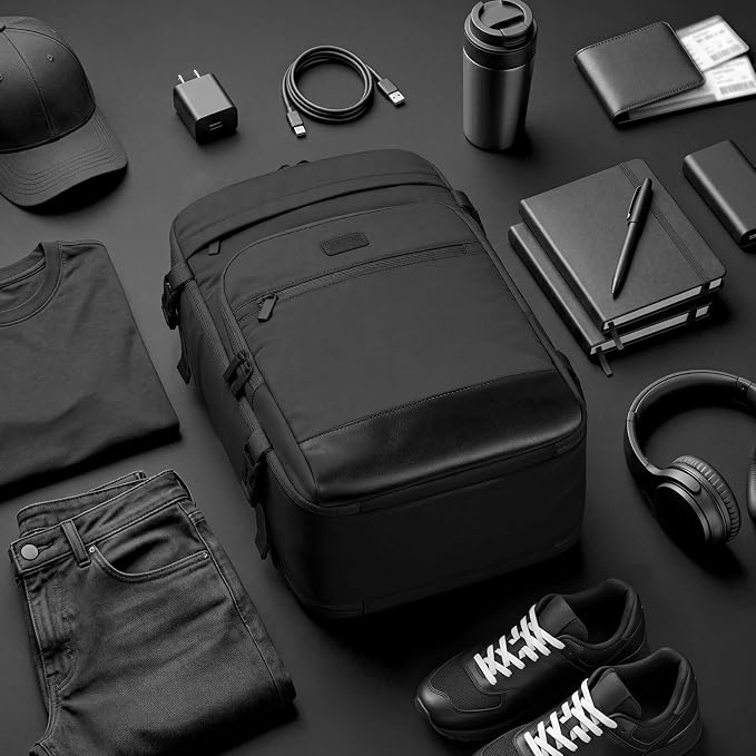 mibasies 40L Travel Backpack for Women & Men: Flight Approved Carry On Backpack, TSA Personal Item Bag with Water Bottle Pocket, Weekender Essentials Backpacks fits 17" Laptop - Black - Image 9