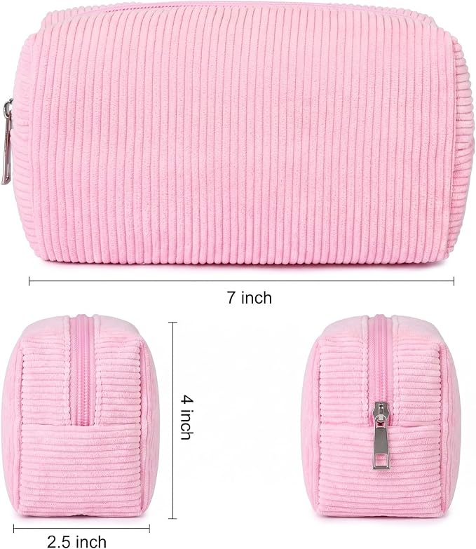 SOIDRAM 2 Pack Corduroy Makeup Bag for Women, Pink Makeup Pouch Small Cosmetic Bag Travel Toiletry Organizer for Skincare, Brushes & Essentials - Image 5