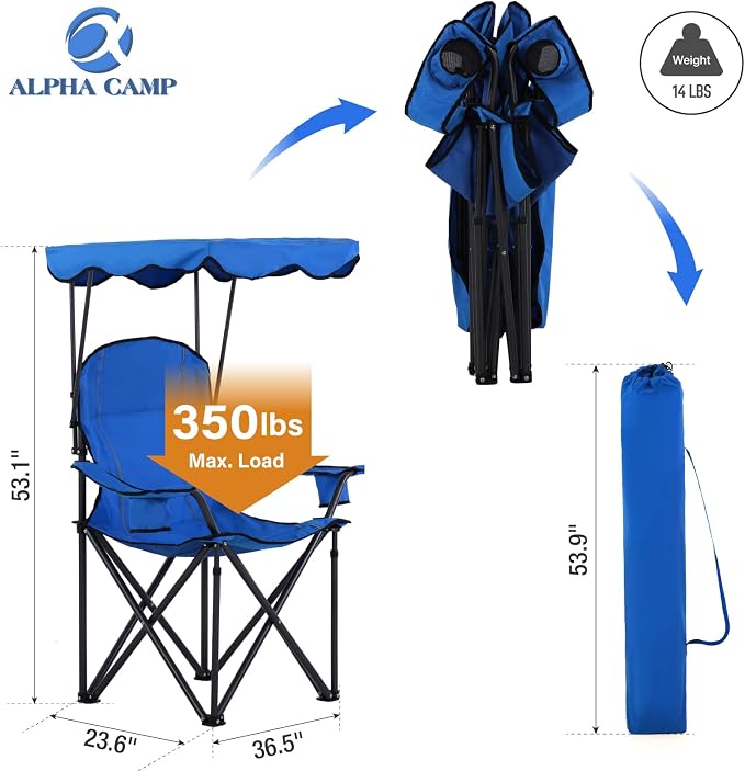 ALPHA CAMP Oversized Camping Chair with Shade Canopy, Folding Lawn Chairs - Image 2