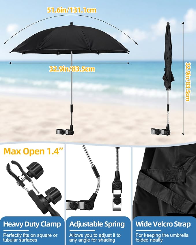 2PCS Camping Chairs with Detachable Umbrella, HaSteeL Folding Beach Chair for Adults, Large Portable Foldable Chair for Outdoors Fishing Hiking Travel Picnic Lawn, Supports 275lbs, Storage Bags, Black - Image 6