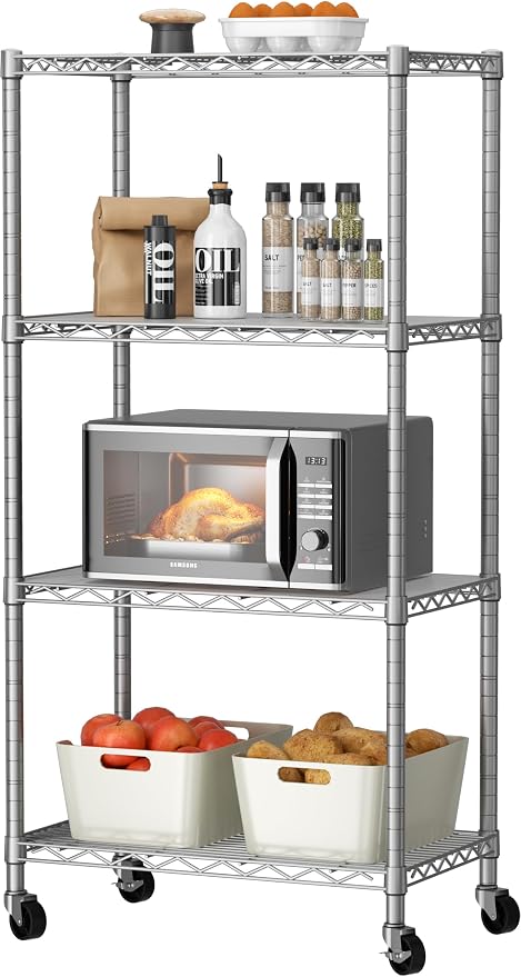 Golpart 4 Tier Shelves Storage Shelf Wire Closet Bathroom Organizers Metal Pantry Kitchen Garage Shelving Unit Laundry Room Organization Home Rack Net Basket White with Wheels 14”D X 24”W X 48.9”H by Golpart