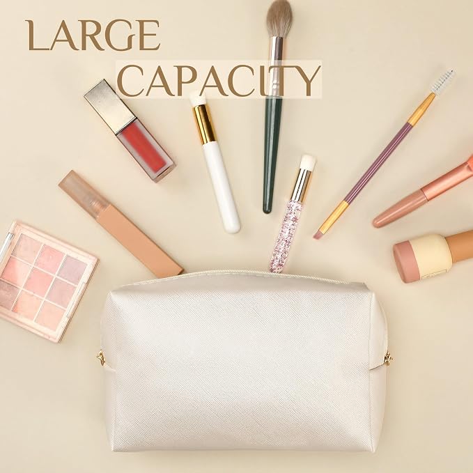 100 Pack Aesthetic Makeup Bags Bulk PU Leather Cosmetic Pouches Waterproof Toiletry Bags Makeup Pouches Bulk for Teen Girls Women Party Gift Travel Storage Back to Teacher Gift (Ivory White) - Image 3