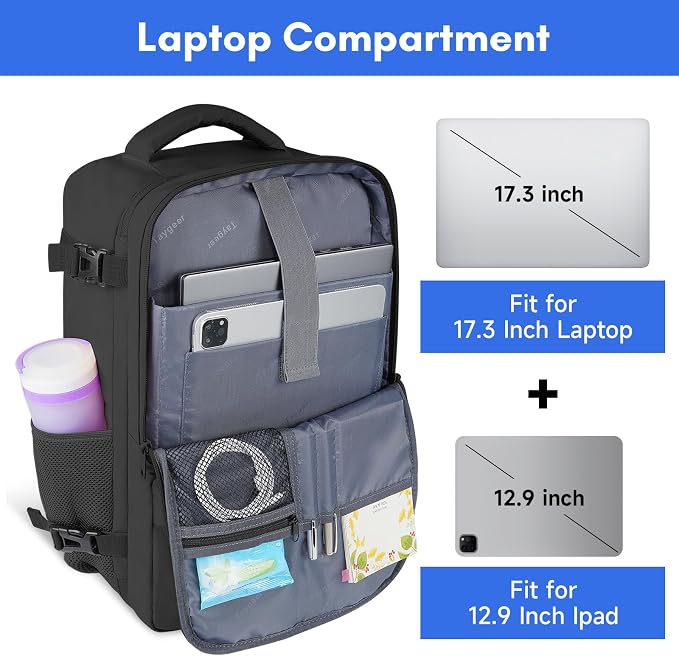 Taygeer Travel Backpack for Men Women, Carry On Backpack with Shoe Pouch | TSA 17.3inch Laptop Mochila Flight Approved, Nurse Bag Casual Daypack for Weekender Business Hiking,Black - Image 5