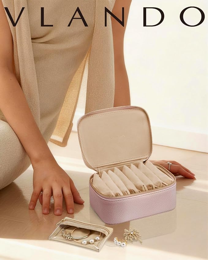 VLANDO Gifts for Women, Jewelry Box with 8 Velvet Jewelry Bags Travel Jewelry Case for Women Girls Jewelry Organizer Necklace Rings Earrings Bags Gift Ideas for Birthday Bride (Pink) - Image 7