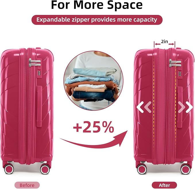 Carry On Luggage 22x14x9 Airline Approved, 20 Inch Expandable Hardshell Luggage Carry-on Suitcases with Spinner Wheels, Carry On Suitcase Set for Women (ROSE RED) - Image 3