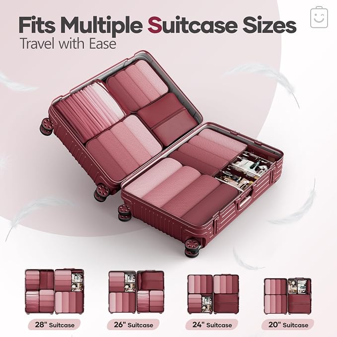 Veken 9/11 Set Compression Packing Cubes for Travel Essentials,Compressible Expandable Luggage Suitcase Organizer Bags with Garment Bag,Space Saver Bags with Over 1000 pcs of Mesh Holes(Wine Red) - Image 8