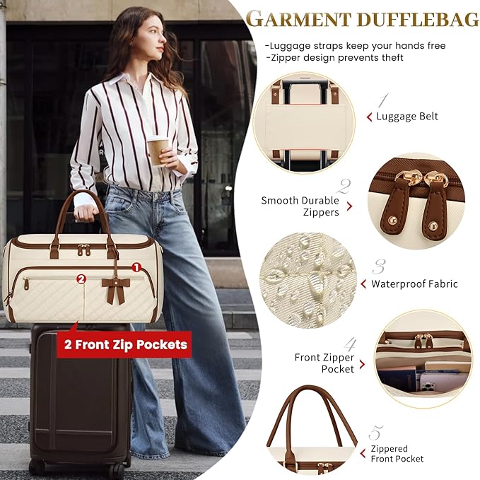 RAINSMORE Garment Bags for Travel Women Convertible Garment Duffle Bag for Hanging Clothes, Large Carry On Garment Bag with Shoe Bag & Wet Pocket, Foldable Dress Suit Business Travel Weekender Bags - Image 4