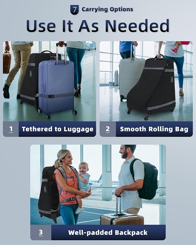Car Seat Bag Backpack with Wheels for Air Travel Extra Large Padded Carseat Cover Carrier for Airplane Gate Check Bag - Image 7