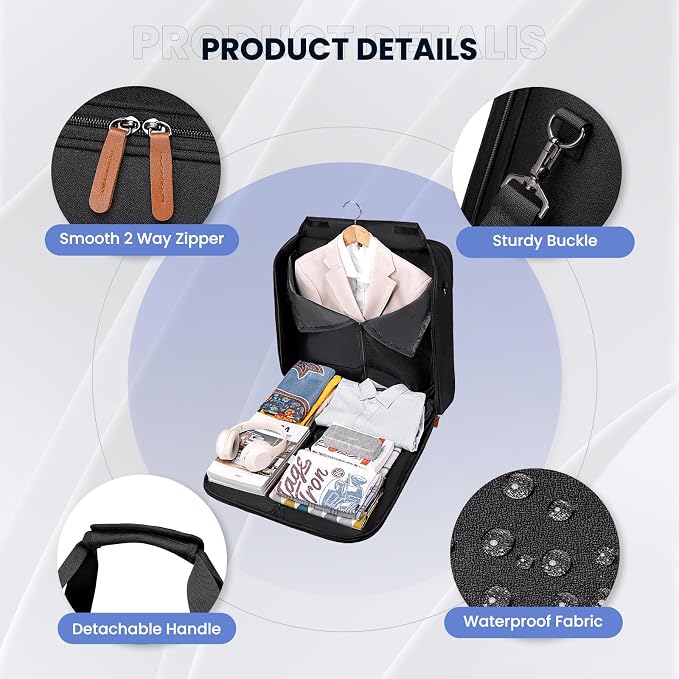 Garment Bags for Travel, Double Layered Carry on Garment Bag with Shoulder Strap, Foldable Suit Travel Bags for Men, Wrinkle Free Garment Travel Bag for Hanging Clothes, Black - Image 5