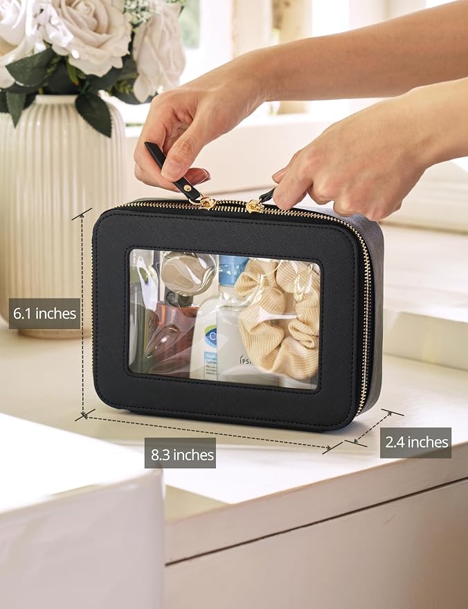 Popvibe Clear Makeup Case Black Toiletry Bag Travel Medium Clear Cosmetic Bag with Zipper, Small Make Up Bag Organizer Traveling TSA Approved Transparent Bag Car for Essentials - Image 3