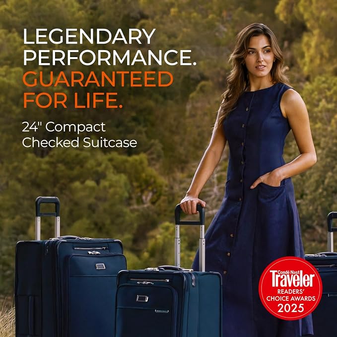 Briggs & Riley 24 Inch Compact Checked Suitcase Luggage with Wheels - Zipperless Compression Expansion System, 360 Spinner, Flat Packing Interior, Accessible Front Pocket - Baseline Collection - Plum - Image 2