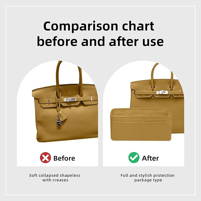 DGAZ Silk Purse Organizer Insert for Birkin Bag(Biscuit color,BK25) | Soft and Lightweight,Perfect Fit,Multi-pocket Storage,Bag Protector,Luxury Bag Care,Handmade,for Smooth Bag Organizer - Image 5
