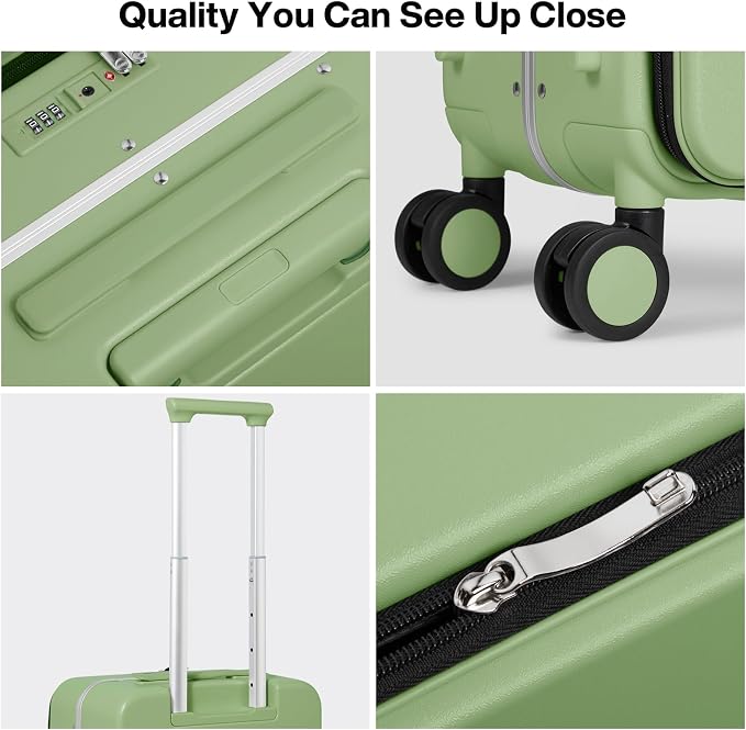 mixi 17x14x9 Carry On Luggage Underseat PC Hard Shell Suitcase Top Opening Aluminum Frame Travel Suitcases with Wheels, Avocado Green - Image 5