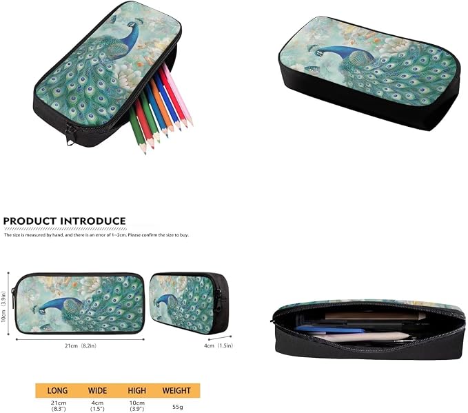 Peacock Backpack for Kids Girls Backpack with Lunch Box Water Bottle Carrier and Large Capacity Pencil Case 4PCS Set Lightweight Bookbag with Front Pocket for School 17 inch Sturdy School Bag - Image 5