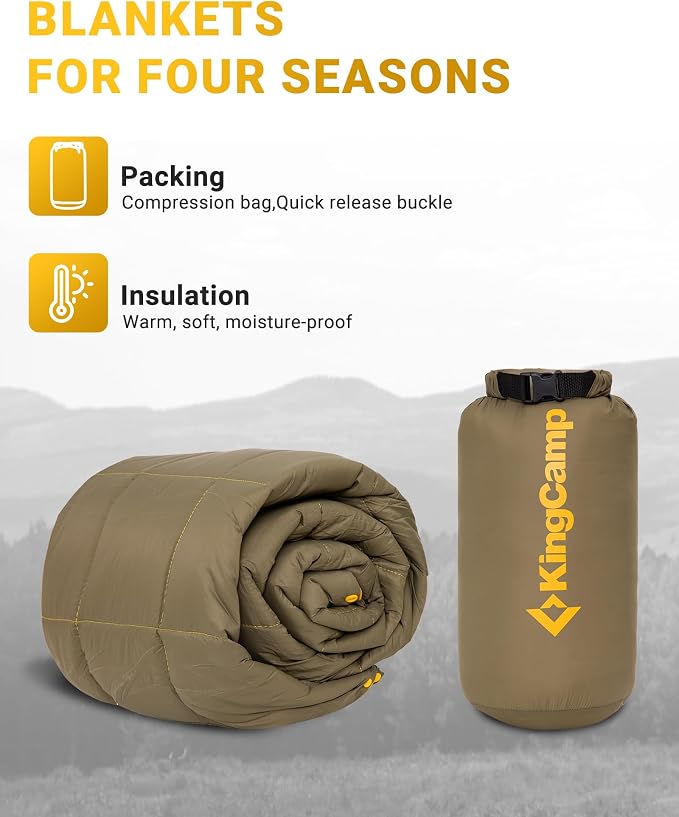 KingCamp Ultralight Camping Blanket, Packable Down Alternative Puffy Wearable Blankets Weatherproof Warm Package Quilt with Snap Buttons for Outdoor Hiking Travel Picnic Stadium (69" L x 53", Olive) - Image 7
