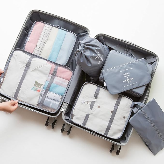 Travel organizer 7 in 1 Packing Cube For Travel Space Saver Laundry Cosmetics Luggage makeup Bag Organizers Set with Shoe Bag for travel (Grey) - Image 5