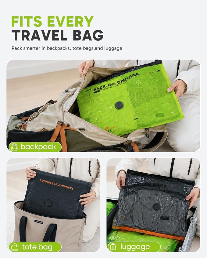 Vacbird 20 Pack Vacuum Storage Bags for Travel with Hand Pump, Reusable Double Zip Seal Waterproof Compression Bags for Luggage Clothes - Image 4