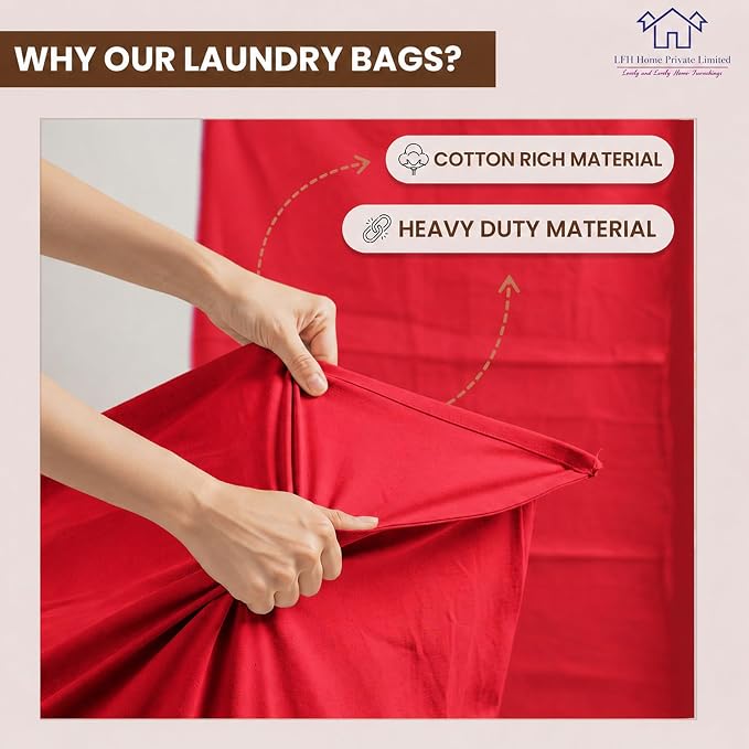 LFH Home Cotton Rich Large Premium Canvas Laundry Bag, Heavy Duty Washable Laundry Hamper with Drawstring & Handles, Multi-Use Clothes Storage for Home, Travel & College, 20"x30" (Pack of 6) - Red - Image 8