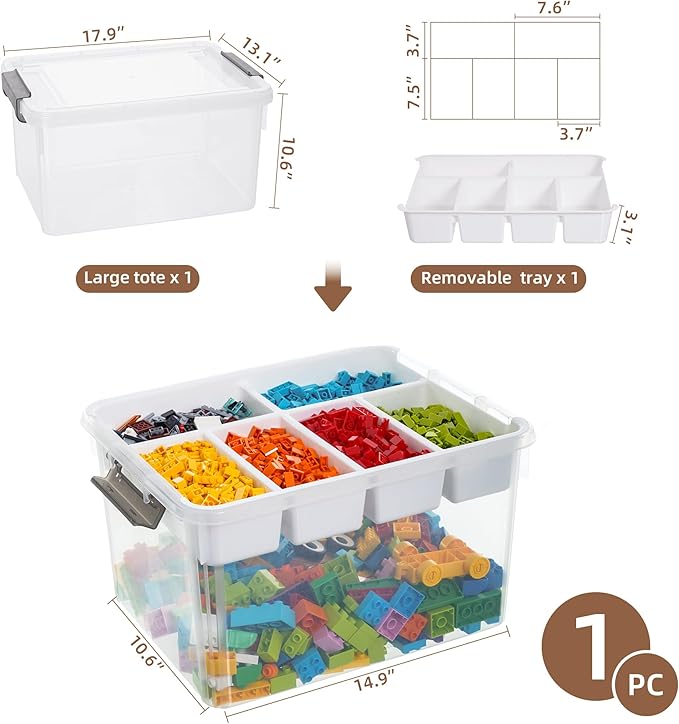 Citylife 17QT Clear Craft Organizers and Storage Box with Removable Tray | Stackable Art Supply Organizer Storage Bins with Lids for Beads, Markers, Sewing, Tools, Playdoh, Toys, Made in USA - Image 2