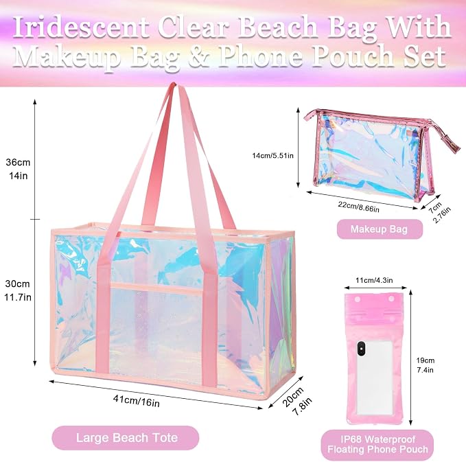 Iridescent Waterproof Beach Tote Bag for Women Large Jelly Tote Bag for Summer Travel Vacation Swim Pool - Image 6