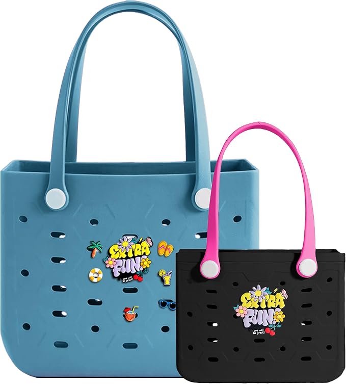 2-Pack Beach Bags Medium & Small,Waterproof Sandproof Rubber Tote Set for Women Men, Vacation Pool Boat Essentials - Image 5
