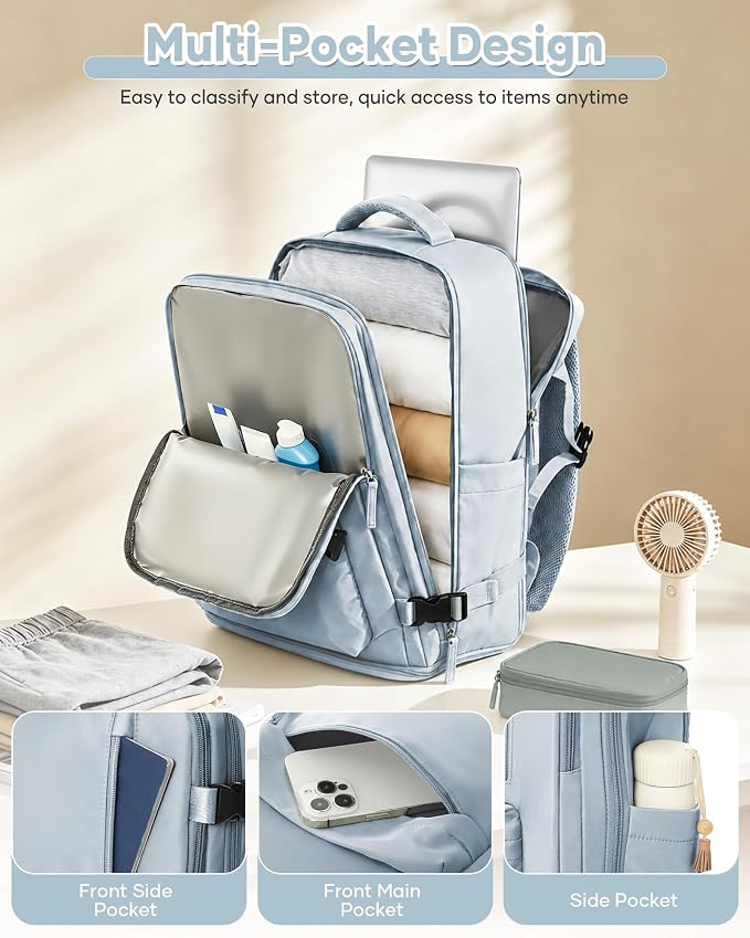 Large Travel Backpack Women Carry On Hiking Backpack Waterproof Outdoor Sports Casual Daypack Personal item Travel Bag Airplane Essentials Spirit Airline Flight Approved Shoes Compartment Men,Blue - Image 5