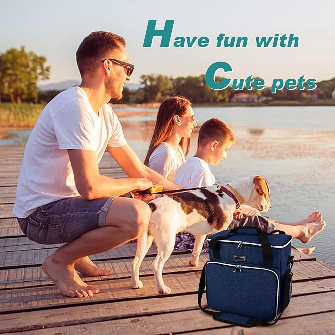 BAGLHER Dog Travel Bag, Pet Travel Bag (ALL Pet Travel Supplies), With 2 Pet Food Containers and 2 Collapsible Silicone Bowls; Essential Kits for Pet Travel Dark Blue - Image 6